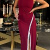 High neck maxi with crystal split detail - wine